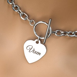Day Collar * Heart Engraved w/ Vixen * Stainless Steel O Ring Choker