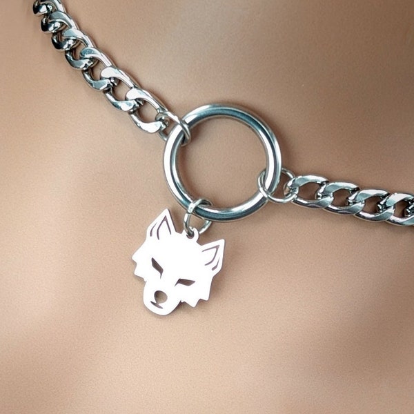 Day Collar * O Ring w/ Wolf Head Charm * Locking Options * 24/7 Wear