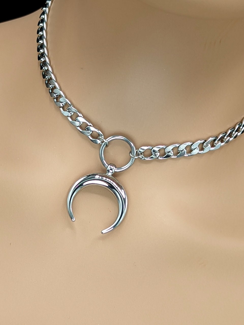 Day Collar * O Ring w/ Crescent Moon * Locking Options * 24/7 Wear
