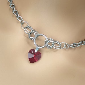 Day Collar * Chainmail O Ring w/ Swarovski Heart * Locking Options * 24/7 Wear