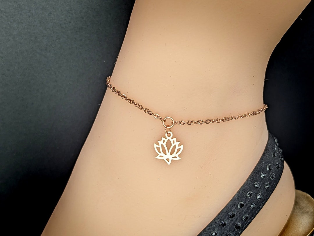 Rose Gold Anklet Bracelet Lotus Flower Locking Options 24/7 Wear Etsy