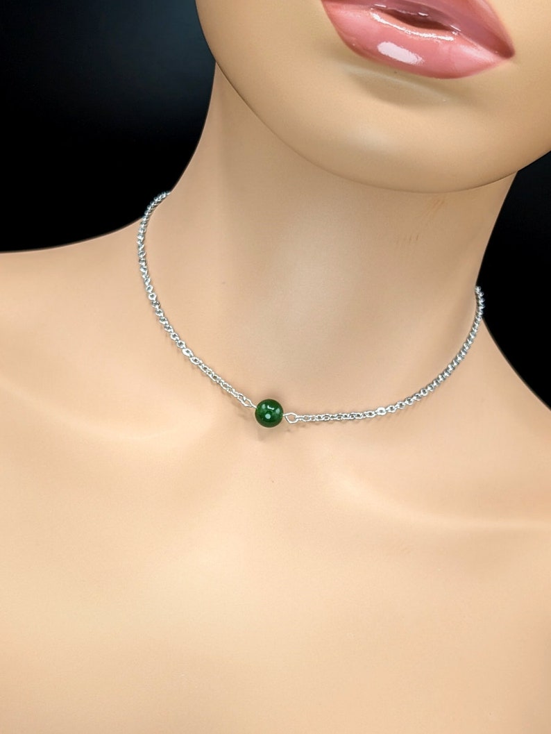 Day Collar Natural Jade Bead Locking Options 24/7 Wear image 4