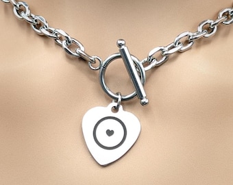Day Collar * Heart Engraved w/ Owned Little Symbol * Stainless Steel O Ring Choker