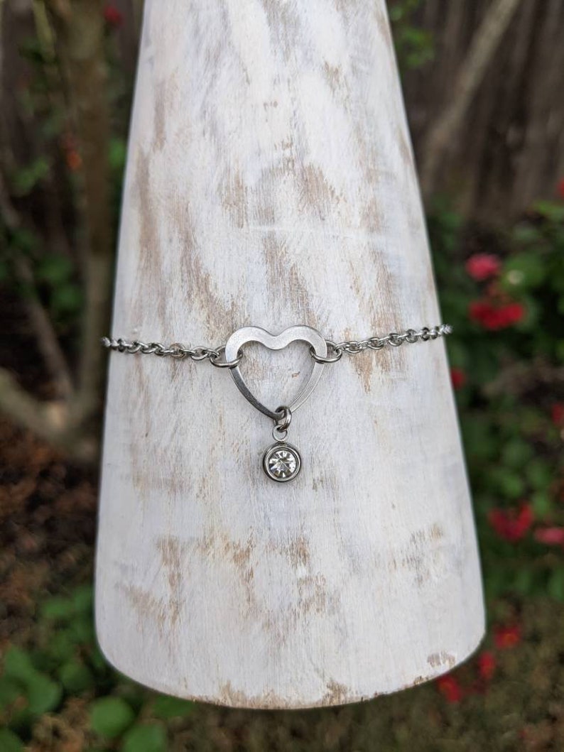 Sexy Stainless Steel Heart and Birthstone Dangle Anklet / - Etsy