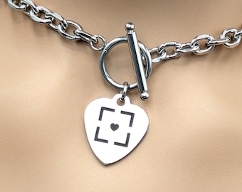 Day Collar * Heart Engraved w/ Unowned Little Symbol * Stainless Steel O Ring Choker