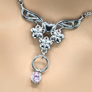 Heart and Flowers pendant with Pink Cubic Zirconia gem Day Collar
