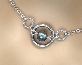 Day Collar * Triple O Ring w/ Freshwater Peacock Pearl * Locking Options * 24/7 Wear