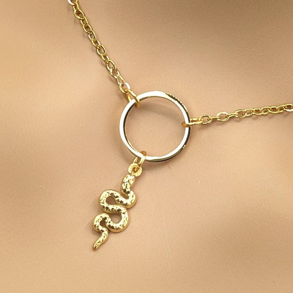 Day Collar * Gold O Ring w/ Snake Charm * Locking Options * 24/7 Wear