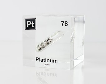 Platinum Element Cube in Lucite, Periodic Table Gift