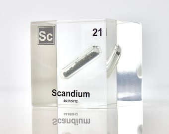 Scandium Element-kubus voor weergave periodiek systeem 99,995% zuiver monster Zeldzame aarde-element acrylcadeau voor hem en haar wetenschappelijke memorabilia