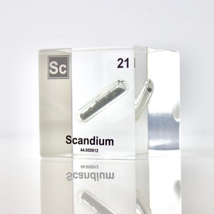 Scandium Element Cube for Periodic Table Display 99.995% Pure Sample Rare Earth Element Acrylic Gift for Him and Her Science Memorabilia
