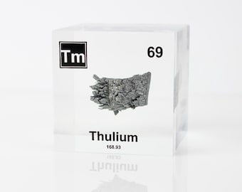 Cubo de elemento cristalino de tulio para exhibición de tabla periódica 99.995% Muestra de elemento puro Recuerdos de ciencia de metales raros Regalo Acrílico lucita