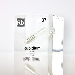 Rubidium Element Lucite acrylic Cube PERIODIC TABLE of elements display for education STEM chemistry collectible rare element glass ampoule