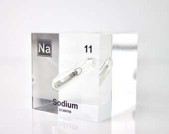 Sodium Element Cube Encased in Lucite Acrylic Authentic PERIODIC TABLE Education Tool Scientist Gift Ideas for Student Desk Ornament Fun