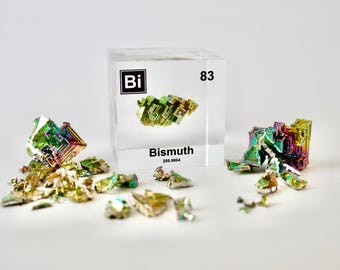 Bismut Element Kubus Wetenschappelijk onderwijs Acryl Bismutkristal PERIODIEKE TAFEL Niet-overgangsdisplay Ruw bismuterts echt monster