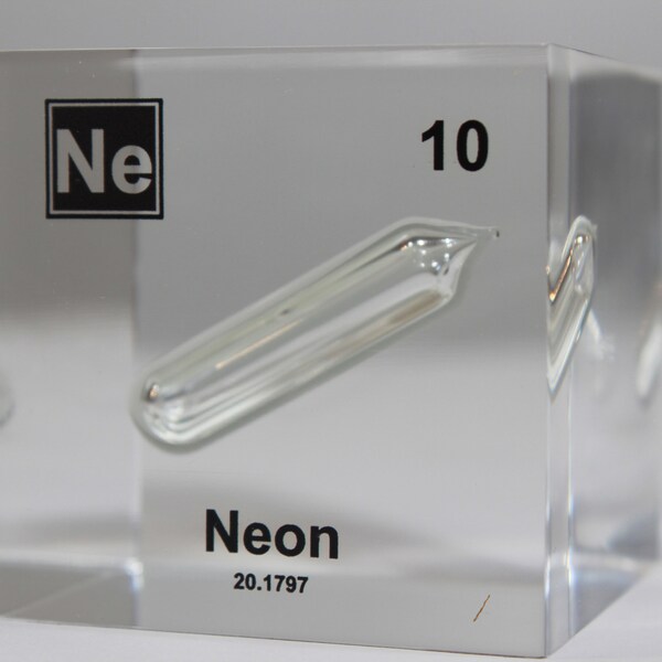 Neon Element Cube PERIODIC TABLE of Elements Noble Gas Display Neon Element encased In Acrylic Display for Teacher Desk ornament for Student