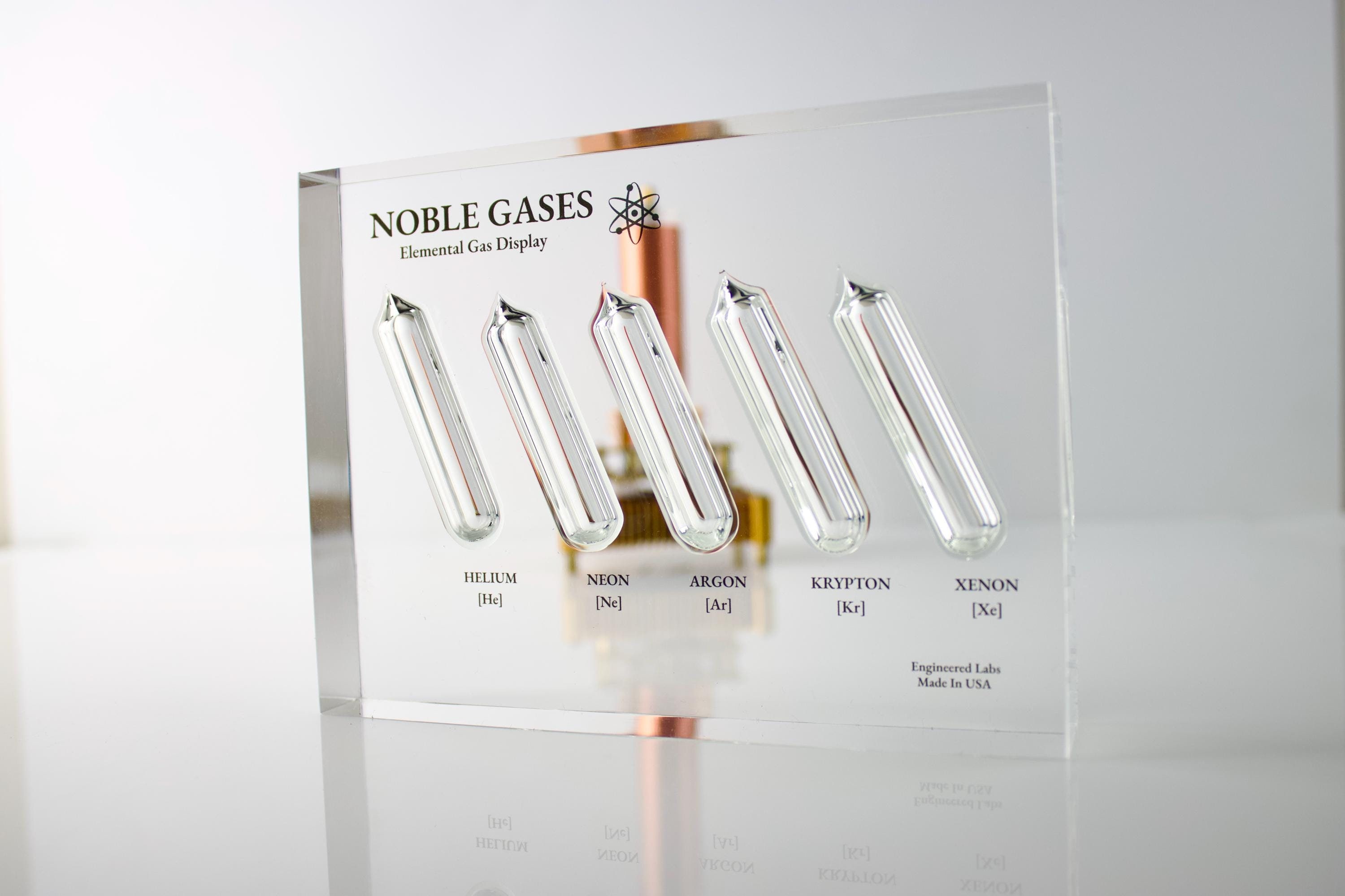 Noble Gas Display Helium Neon Argon Krypton Xenon Gases Ampoule in glass vial Element Sample acrylic gift science experiment display light