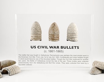 Genuine CIVIL WAR minié ball bullets 1860's United States Battle at GETTYSBURG Gift for History teacher war memorabilia (c.o.a. Included)