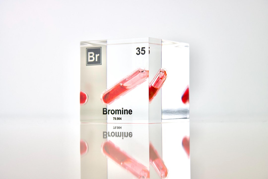 BROMINE Element Cube PERIODIC TABLE Elemental Bromine Ampoule Display