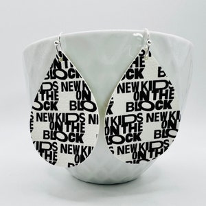 New Kids on the Block teardrop earrings, NKOTB dangle earring, vegan leather