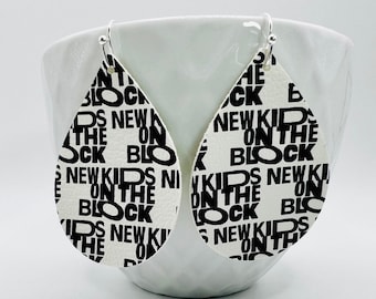 New Kids on the Block teardrop earrings, NKOTB dangle earring, vegan leather