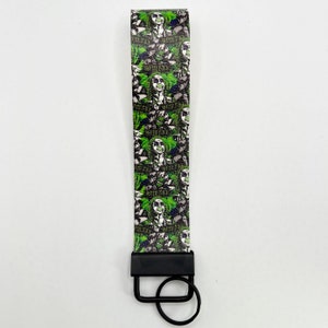 Beetlejuice keychain, vegan leather, handmade.