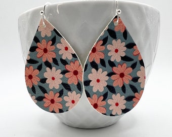 Floral teardrop earrings, lightweight, handmade, vegan, nickel free