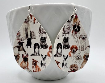 Dog teardrop earrings. Vegan Lightweight, handmade, nickel free.