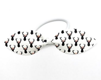 Deer with flowers holiday ponytail bow, vegan leather, handmade, lightweight