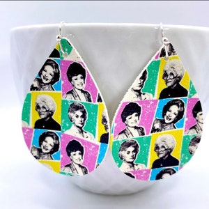 Golden Girls teardrop earrings, vegan leather, handmade