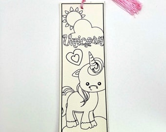 Unicorn “color me” bookmark, vegan, leather, handmade