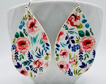 Floral teardrop earrings, vegan, nickel free, lightweight
