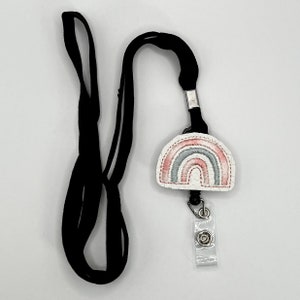 Rainbow lanyard ID holder, vegan leather, handmade