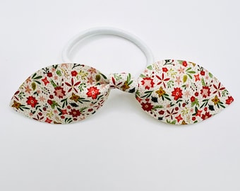 Winter floral ponytail, bow. Vegan leather, lightweight, handmade.