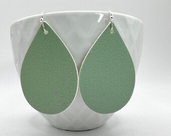 Green teardrop earrings, Saint Patrick’s day, vegan leather, lightweight