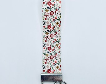 Winter floral keychain. Vegan leather, lightweight, handmade.