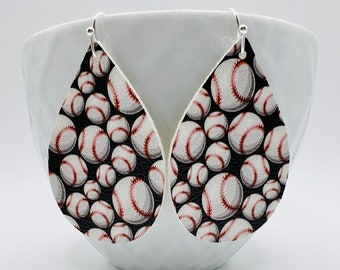Baseball teardrop earrings, nickel free, lightweight, vegan, handmade