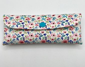 Floral glasses case, soft case, vegan leather, lightweight, handmade