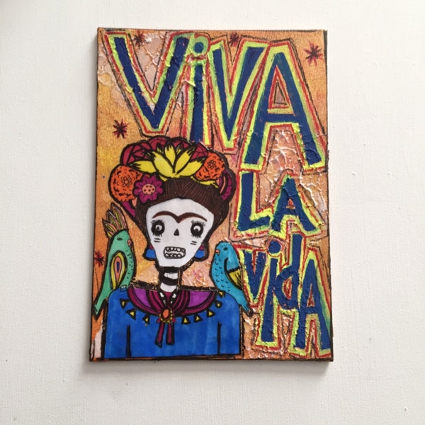 frida kahlo viva la vida art painting quote wall art wall canvas painting