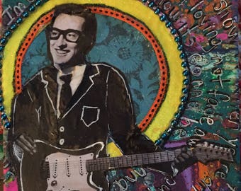 Buddy Holly, Not Fade Away, rock and roll art, Collection "Sacred Saints of Rock", rock music art on canvas