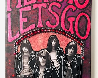 The Ramones, "Blitzkreig Bop", Mixed media on canvas, rock music art.  Rock and roll art, music gifts, musician gifts, band artwork