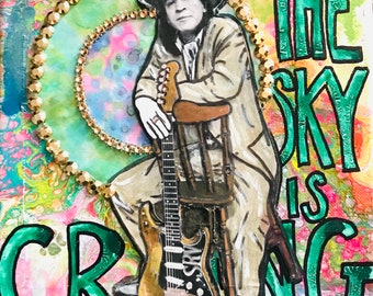 Stevie Ray Vaughn, "The Sky Is Cryin".   Rock and roll art, Collection "Sacred Saints of Rock", rock and roll art, music art, music artwork