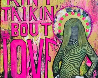 Van Halen, David Lee Roth "Aint Talkin Bout Love"" Mixed media on canvas, rock music art.  Rock and roll art, music decor, music gifts