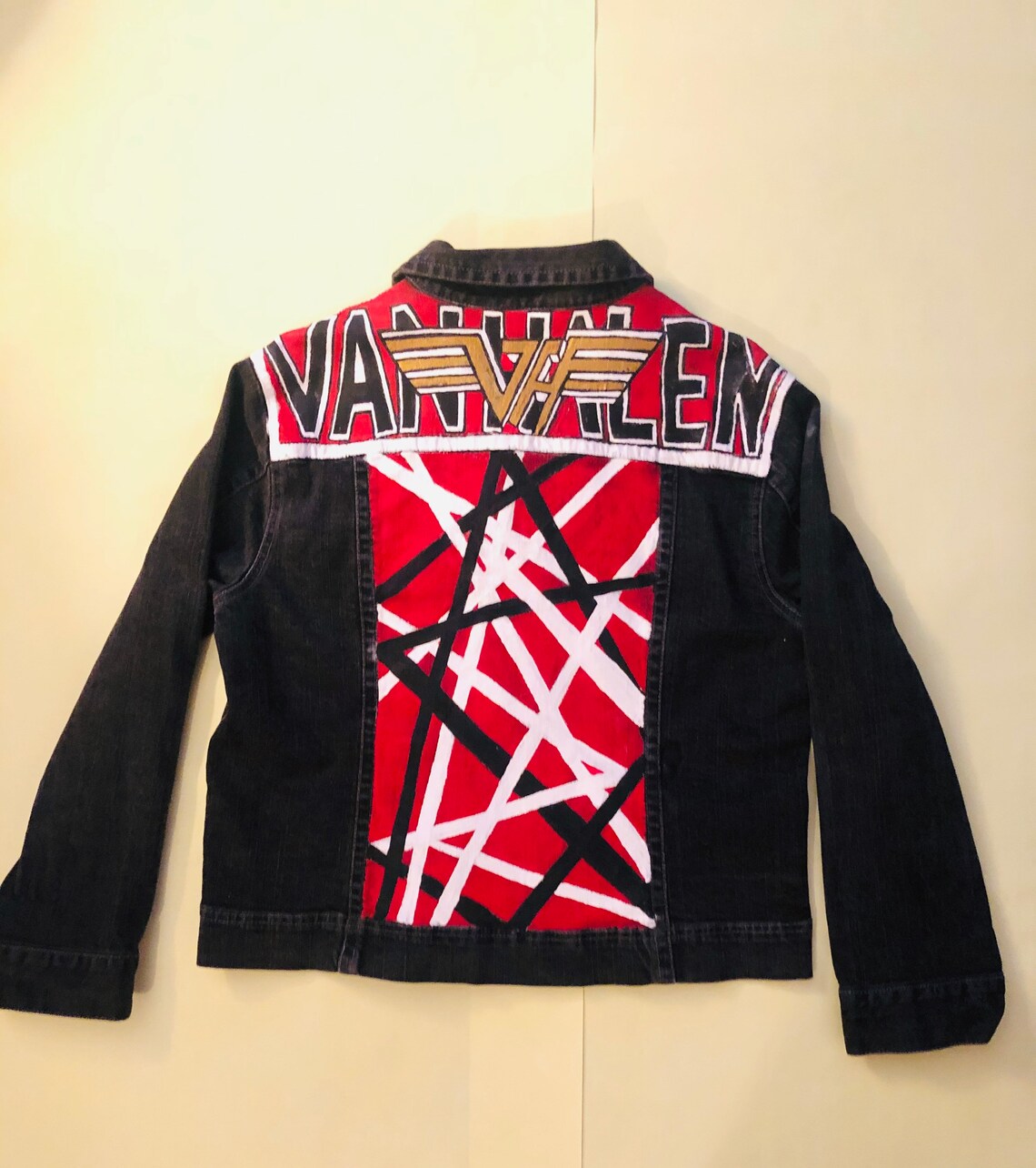 Van Halen hand painted denim jean jacket. Van Halen jean Etsy