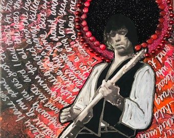 Keith Richards “Sympathy for the Devil” mixed media art on canvas, Rolling Stones artwork, Keith Richards painting, Rolling Stones gifts