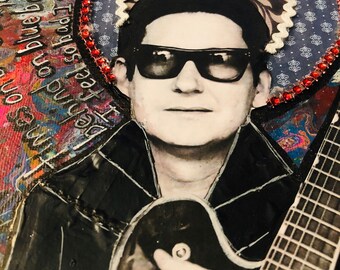 Roy Orbison, "Blue Bayou". Rock and roll art, Collection "Sacred Saints of Rock", rock music art on canvas, guitar gifts, guitar player gift