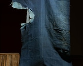 Japanese Fabric Cotton Textile Indigo Blue Vintage Kimono Antique Boro Patch RANRU 55.1"/EHR05/315