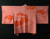 HAORI Japanese Vintage Kimono Silk Antique Jacket Robe Dress SHIBORI Dyed Textile/EIQ55/470