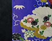 Antique Japanese Silk Chirimen Textile / Yuzen Dyed Floral Clouds, Pine & Plum Fabric / Taisho Era 53.5"