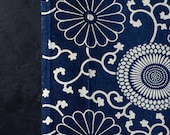 Antique Japanese Indigo Cotton Fabric Panel / Chrysanthemum Arabesque Katazome Textile / Taisho Era Folk Cloth 46.5"